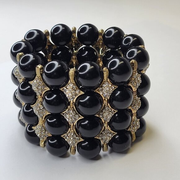 Statement Large White Pearl Ball Bead Stretchy Cuff Bracelet - Picture 1 of 10